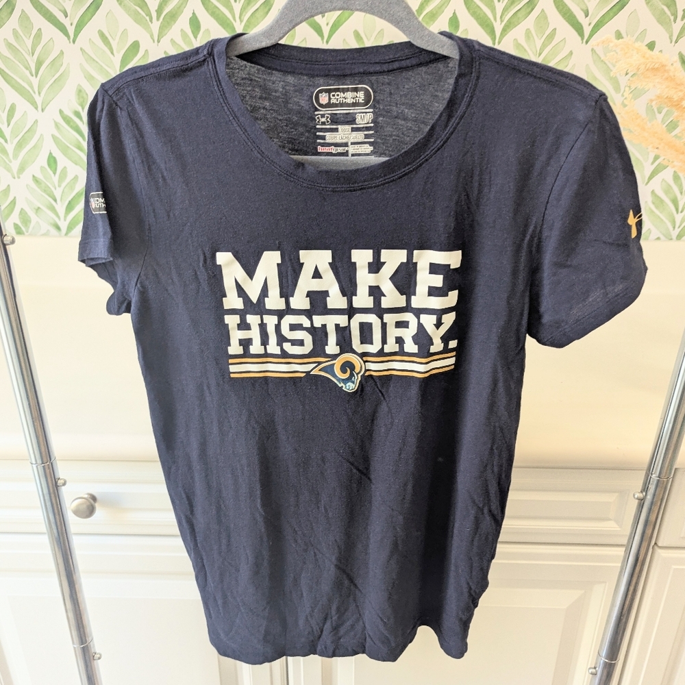 Under Armour NFL Navy Blue Women's T-Shirt Rams Make History Loose Fit Small